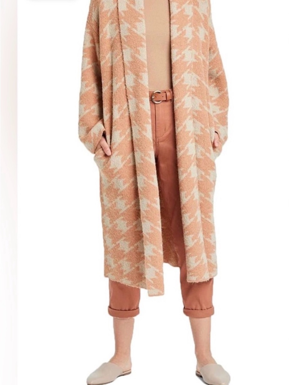 a new day Camel and Cream Houndstooth Open Cardigan Sweater - Picture 2 of 7